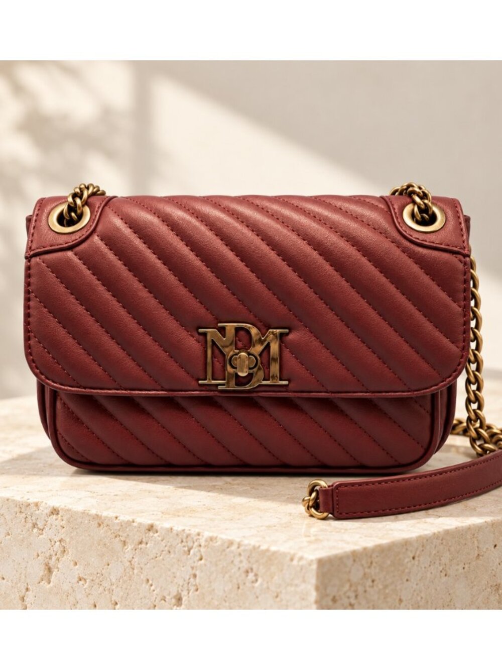 Badgley Mischka BM-4167 Plum Quilted Letter Lock Crossbody Bag
